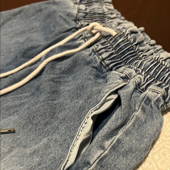 Wide Leg Jeans 90’s Style Denim Drawstring Waist Boho Medium Elastic Waist - Picture 4 of 12